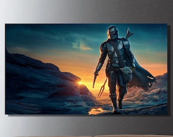 Plakat na płótnie z motywem Mandalorian Star Wars, dekoracja ścienna Star Wars, wydruk na płótnie, dekoracja pokoju gier, prezent z plakatem filmowym, wydruk na płótnie z motywem Star Wars
