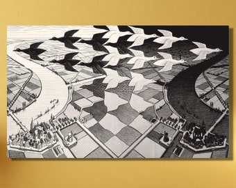 Day and Night Wall Art,escher Day & Night Print on Canvas,maurits