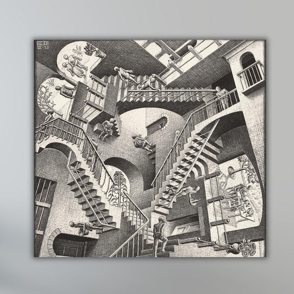 Relativiteit door Maurits Cornelis Escher Poster Art Canvas, reproductieprint, abstracte muurkunstprint, moderne kunstprint, expressionisme Art Print