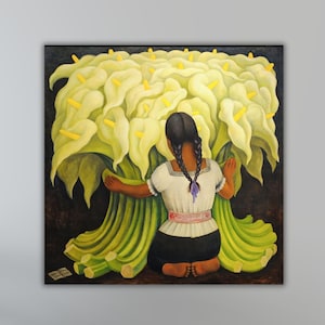 Blumenverkäufer Plakatkunst, Diego Rivera Das Blumenverkäufermädchen Leinwanddruckkunst, Ausstellungsplakatkunstdruck, gelbe Blumen Malerei Druckkunst