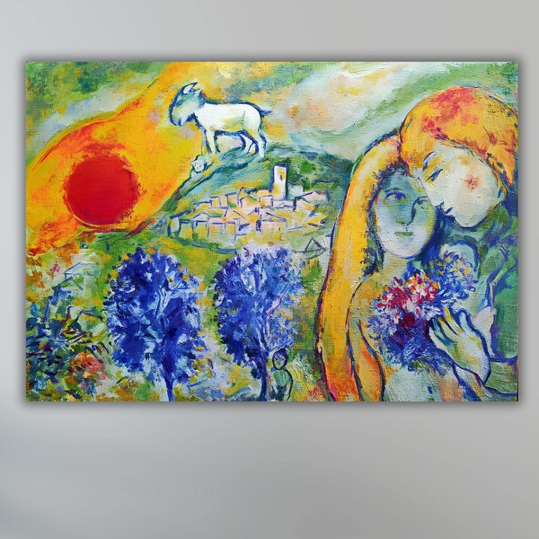 Marc Chagall Lovers Canvas Wall Art,Marc Chagall Exhibition Poster,Museum of Modern Wall Art,Dancing Poster art,Spiritual Canvas Wall Art