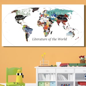 Literatur der Welt Karte Poster, Literatur Karte Leinwand Wandkunst, Literatur Karte Druck, Literatur Karte Wanddekor, Vintage Karte Wandkunst, Kinderzimmer Wandkunst
