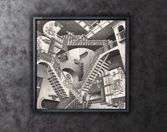 Relativity by Maurits Cornelis Escher Poster Art Canvas,Reproduction Print,Abstract Wall Art Print,Modern Art Print,Expressionism Art Print