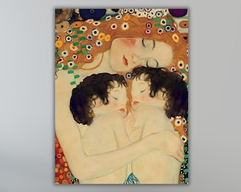 Gustav Klimt Mother and Twins Poster Print Art,Gustav Klimt Poster,Gustav Klimt Canvas Art,Famous Paintings,Modern Wall Art,Vintage Poster