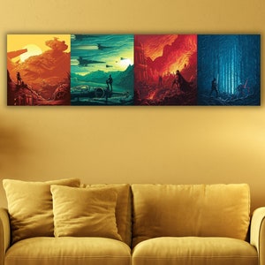 StarWars Panoramic Episodes Poster Print Art Canvas,Starwars Poster Wall Art Canvas,Exhibition Poster,Man Cave Wall Art Decor,Movies Poster