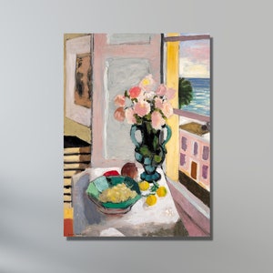 Safrano Roses at the Window de Henri Matisse, póster de Safrano Roses at the Window, arte de pared en lienzo, arte de Henri Matisse, impresión en lienzo famosa