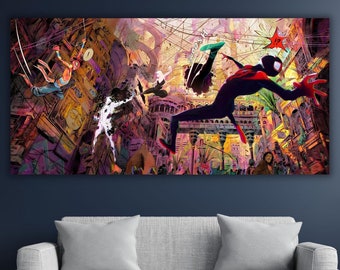 Spider-Man Into the Spider-Verse Canvas Poster,Spiderman Canvas Print Wall Art,Gift for Kid,Across The Spider-Verse,Game Room Man Cave Decor