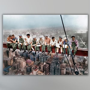 Póster de lienzo de arte de pared de Reprudiction Lunch Atop A Skyscraper 1932, Lunch On A Beam, impresión artística de trabajadores de la construcción de Nueva York, decoración moderna para el hogar