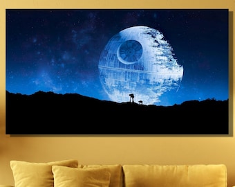 Starwars Death Star Canvas Wall Art,Star Wars Poster Print Art,Death Star at Space Landscape Wall Art,Star Wars Wall Decor,Starwars Canvas