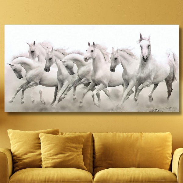 Running Horses Canvas Wall Art Print, White Horses Poster, Extra Large Wall Art, Modern Trendy Wall Art, Living Room Wall Decor, Animal Wall Art