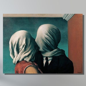 The Lovers Kissing Poster Leinwand Wandkunst von Rene Magritte, René Magritte Kunstwerke, Reproduktionsdruck Wandkunst, trendige moderne Wandkunst Dekor