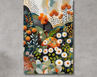 Impresión en lienzo con diseño de flores silvestres terrosas, estilo bohemio, para decoración del hogar, impresión botánica abstracta, póster artístico, arte mural moderno, arte mural floral famoso.