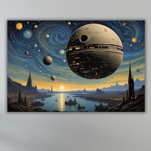 Starwars Death Star Design Canvas Wall Art,Star Wars Poster Print Art,Return Of The Jedi Star Wars Landscape,Star Wars Canvas Wall Art Decor