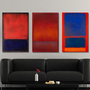 Set of 3 Mark Rothko Red Blue Arts Canvas Wall Art Print,Modern Wall Art,Abstract Minimalism Expressionism,1962 Blue Red Paintings Wall Art