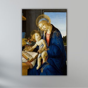 Póster de La Virgen y el Niño de Sandro Botticelli, lienzo artístico, impresión artística de La Virgen del libro de Sandro Botticelli de 1480, impresión de reproducción, arte vintage