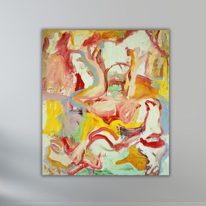 Willem de Kooning geel schilderij muur kunst decor, Willem de Kooning schilderij kunst, reproductie print, kantoorkamer decor, abstract modern canvas