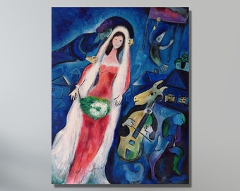 Marc CHAGALL Canvas Wall Art,Bride and Goat Canvas Print Art,chagall la mariee Canvas wall art,Exhibition Poster, Surrealism Wall art Canvas