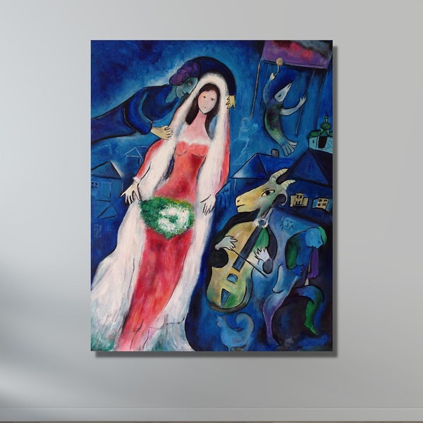 Marc CHAGALL Canvas Wall Art,Bride and Goat Canvas Print Art,chagall la mariee Canvas wall art,Exhibition Poster, Surrealism Wall art Canvas