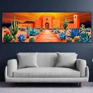 Southwestern Wüste Aquarell Leinwand Kunstdruck, Sonnenlicht Panorama Wüste Leinwand Kunst, Kaktus Leinwand Wand Kunst Dekor, südwestlichen Hauswanddekor