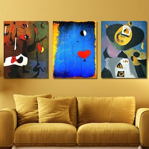 Joan Miro Exhibition Poster Wall Art,Set of 3 Joan Miro Paintings Canvas Wall Arts,Joan Miro Artworks,Famous Art Paintings,Abstract Wall Art