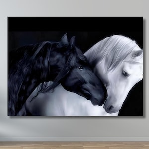 Black and White Horses Love Wall Art Print,Horses Poster Art,Extra Large Wall Art,Modern Trendy Wall Art,Living Room Decor,Animal Wall Art