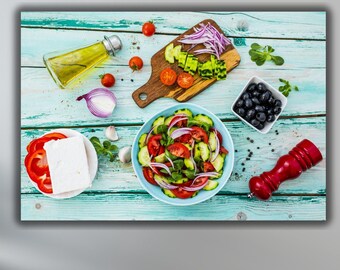 Póster/lienzo de frutas y verduras frescas, decoración de pared para cocina, arte de pared de verduras con nutrición vegana, arte de nutrición con alimentos naturales.