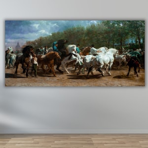 Rosa Bonheur Horse Fair 1835 Poster Art Canvas,Rosa Bonheur Art Painting,Horse Racing canvas print,Rosa Bonheur art,Modern Canvas Wall Art