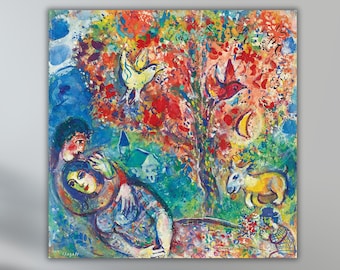 Marc Chagall Couple Under Tree Poster Art Canvas,Reproduction Print,Abstract Wall Art,Modern Art Print,Expressionism Art,Vintage Art Print