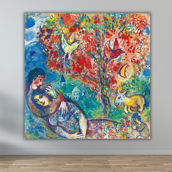 Marc Chagall paar onder boom poster kunst canvas, reproductie print, abstracte kunst aan de muur, moderne kunst print, expressionisme kunst, vintage art print