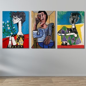 Set of 3 Pablo Picasso Abstract Poster Print,Pablo Picasso Canvas Wall Art,Vintage Exhibition Poster Art,Surrealism Wall art,Modern Wall Art