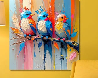Row of Bluebirds Canvas Wall Art, Blue Bird Print for Home, Nature Wall Decor, Gift for Her, Farmhouse Animal Art, Country Cottage Style art