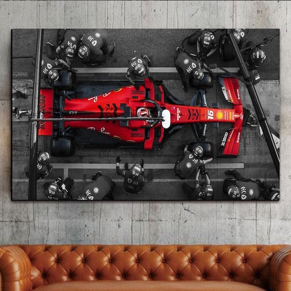 Charles Leclerc Pit Stop Poster Print Art,Charles Leclerc Canvas,Formula One F1 Grand Prix,Ferrari Fan Gifts,Canvas Wall Art,Man Cave Decors