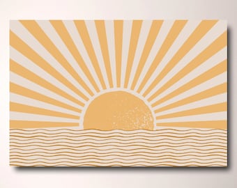 Impresión de arte de pared con sol abstracto, decoración bohemia, arte moderno imprimible de mediados de siglo, obra de arte abstracta, impresión de lienzo de sol, arte de pared bohemio, arte de pared moderno