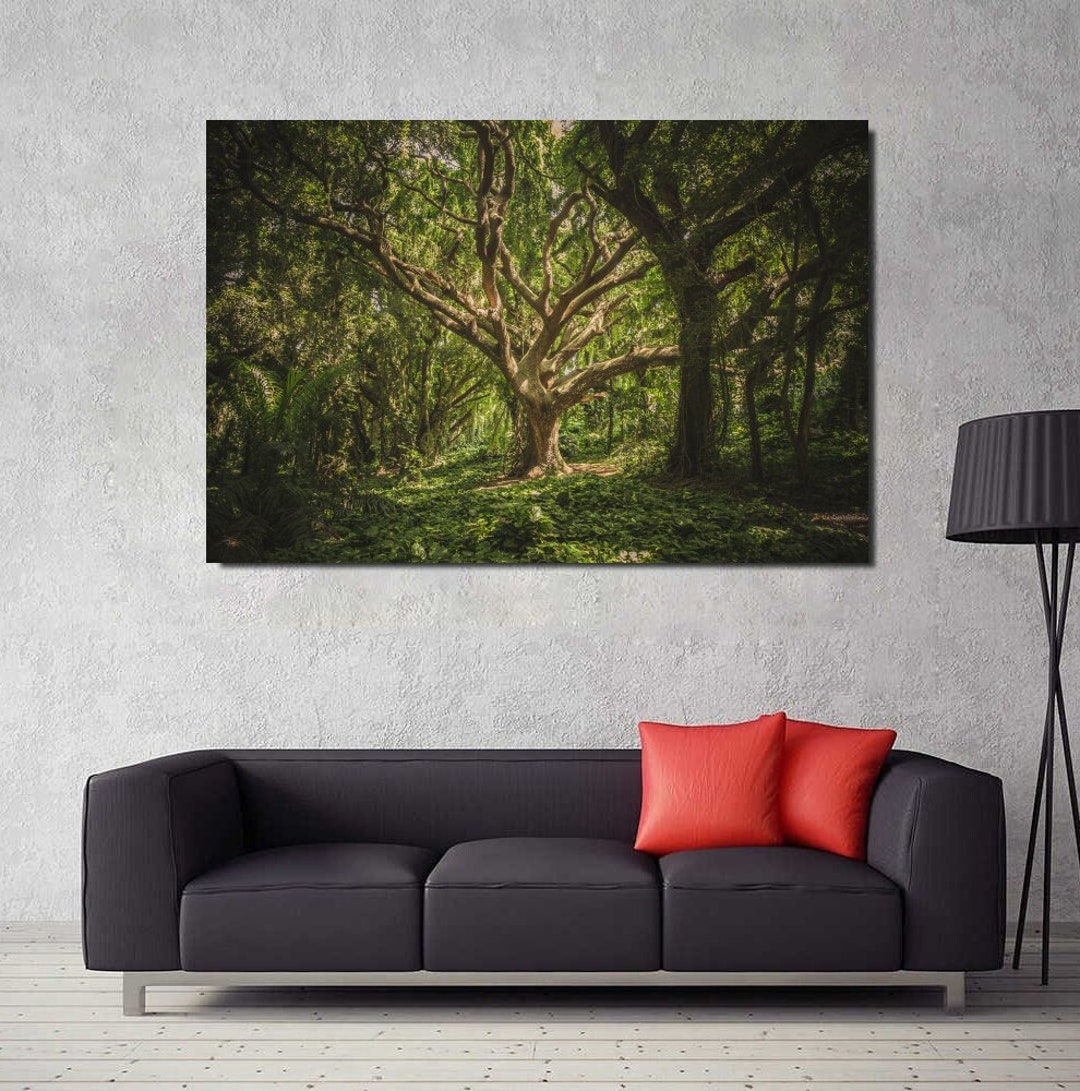 Green Fantasy Forest Canvas Wall Art Print,magical Forest Tree Canvas ...