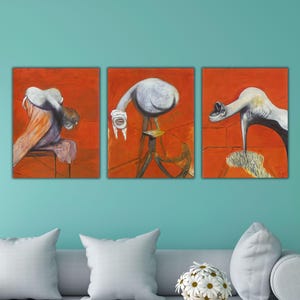 Tres estudios para figuras al pie de una crucifixión, conjunto de 3 impresiones artísticas tríptico de Francis Bacon, arte abstracto típico de Bacon sobre lienzo