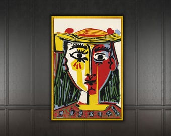 Pablo Picasso Woman In a Hat With Pompoms Art Poster Print Canvas Wall Art,Pablo Picasso Woman In Hat Print,Pablo Picasso Art Wall Decors