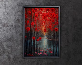 Schöne rote Baum Park Druck Kunst Leinwand, rote Blätter Wald Leinwand Wandkunst, Landschaft Leinwand Druck, moderne Wandkunst, Wohnzimmer Haus Wandkunst