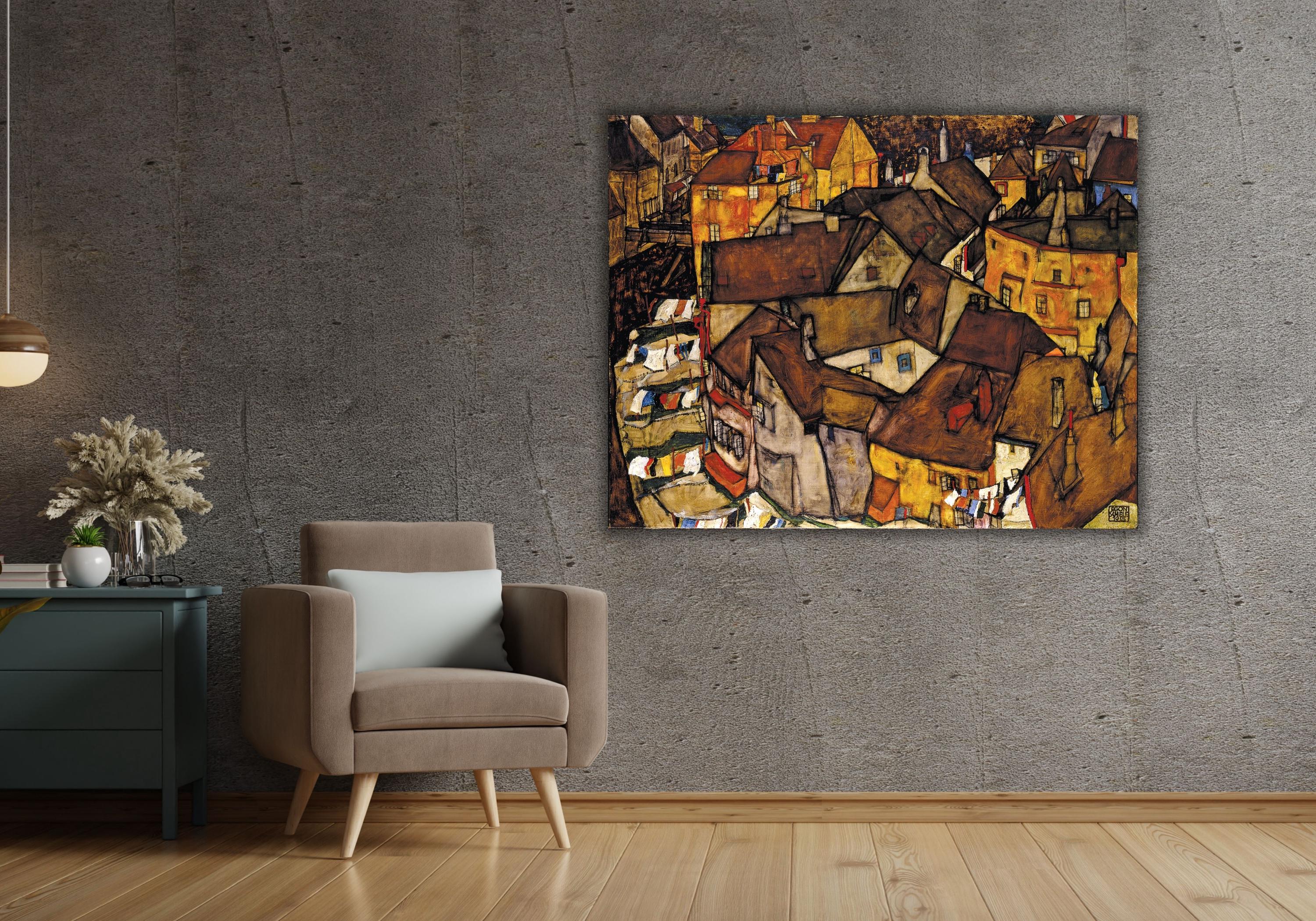 Tableau Sur Toile 'Krumau' De Schiele - Reproduction D'art Sur Châssis - Décoration Murale Artisanale Italienne