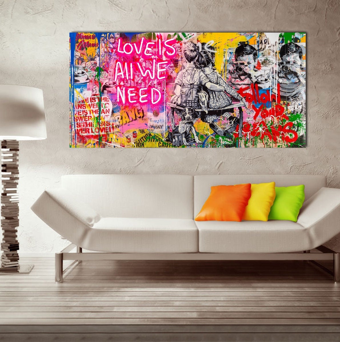 Love is All We Need Canvas Print Artbanksy Canvas Wall Etsy