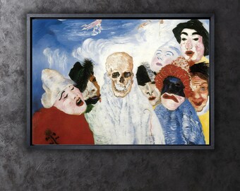 ジェームズ・アンソール作「骸骨マスク」アートプリント：鮮やかな壁