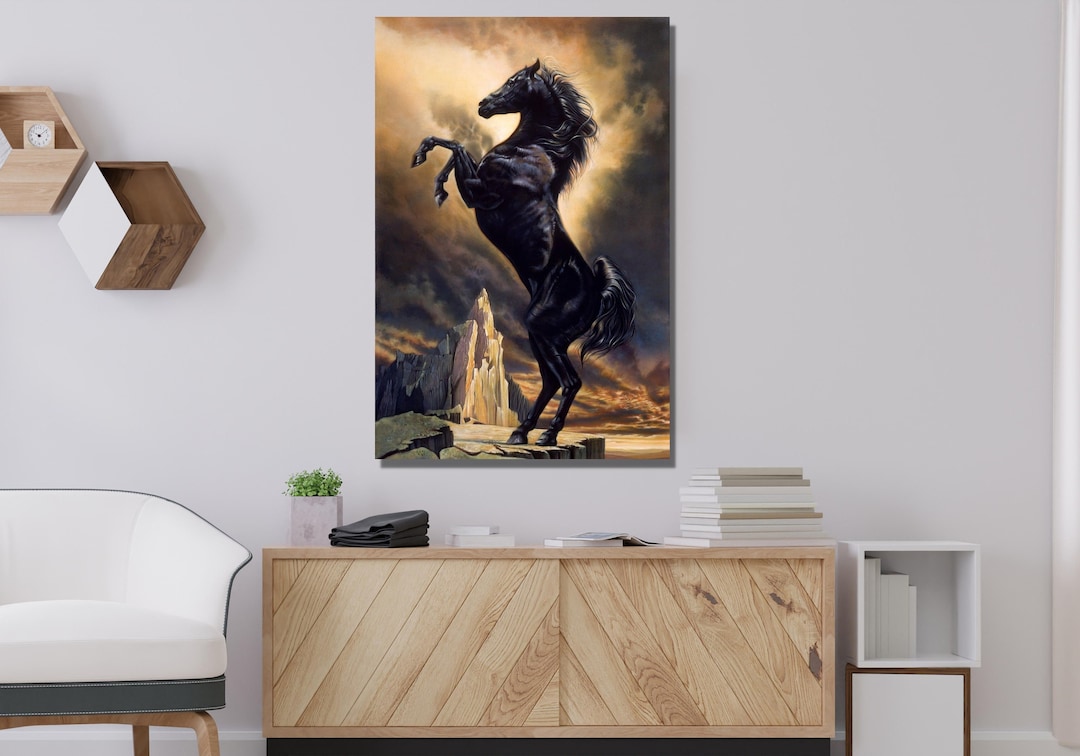 Black Horse Print on Canvas,vblack Horse Canvas Print Art,wild Horse