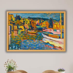 Wassily Kandinsky Herbst Landschaft mit Boote Leinwand Wandkunst, Reproduktionsdruck, Moderne Wand Kunst Druck, Expressionismus Kunst, Kandinsky Kunstdruck