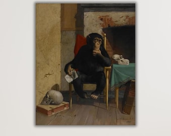 It Is Very Queer, Isn't It? by James Henry Beard Canvas Wall Art Print,Monkey Thinking Poster,Extra Large Wall Art,Modern Trendy Wall Art
