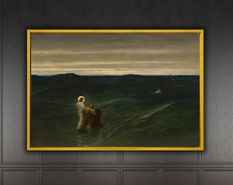 Jesus and Peter on the Water by Gustave Brion Art Canvas Print,Vintage Art Print,Modern Wall Art Decor,Antique Christian Art,Jesus Print Art