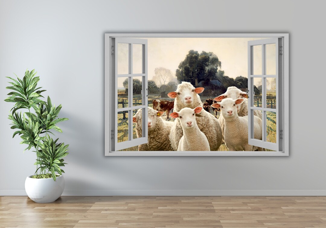 Sheep Window Display Sheep Within A Mob Window in Winter View Poster Art Print,window Frame ...