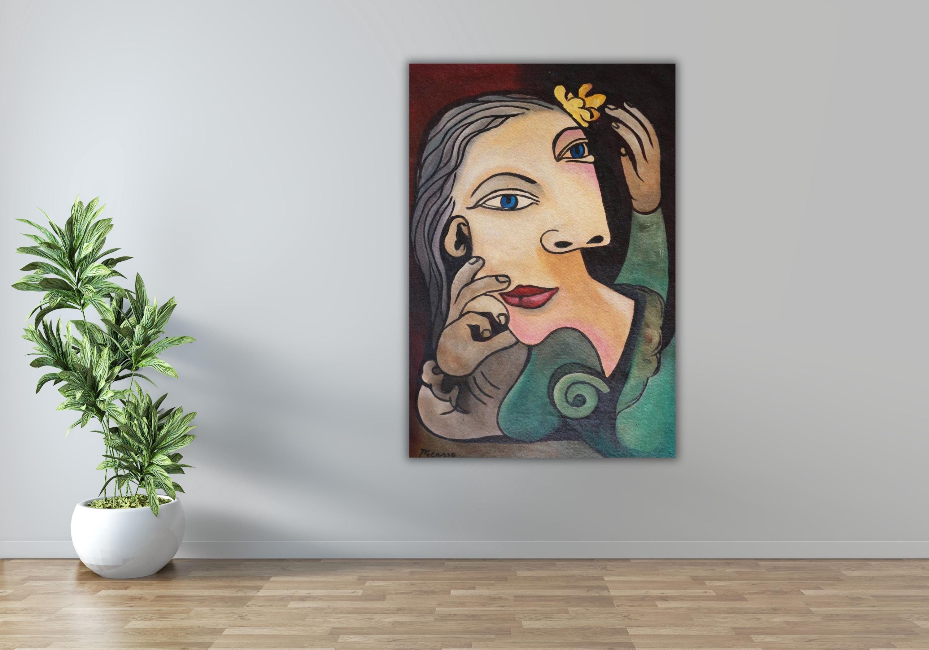 Portrait of Marie-Thérèse Walter Poster Print Art Canvas Wall Art by Pablo Picasso,Femme au béret et à la robe quadrillée,Pablo Picasso Art