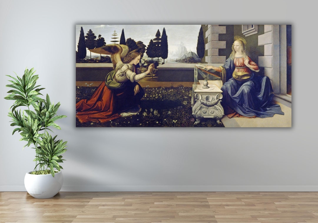 レオナルド・ダ・ヴィンチ作「受胎告知」キャンバス壁アートプリント