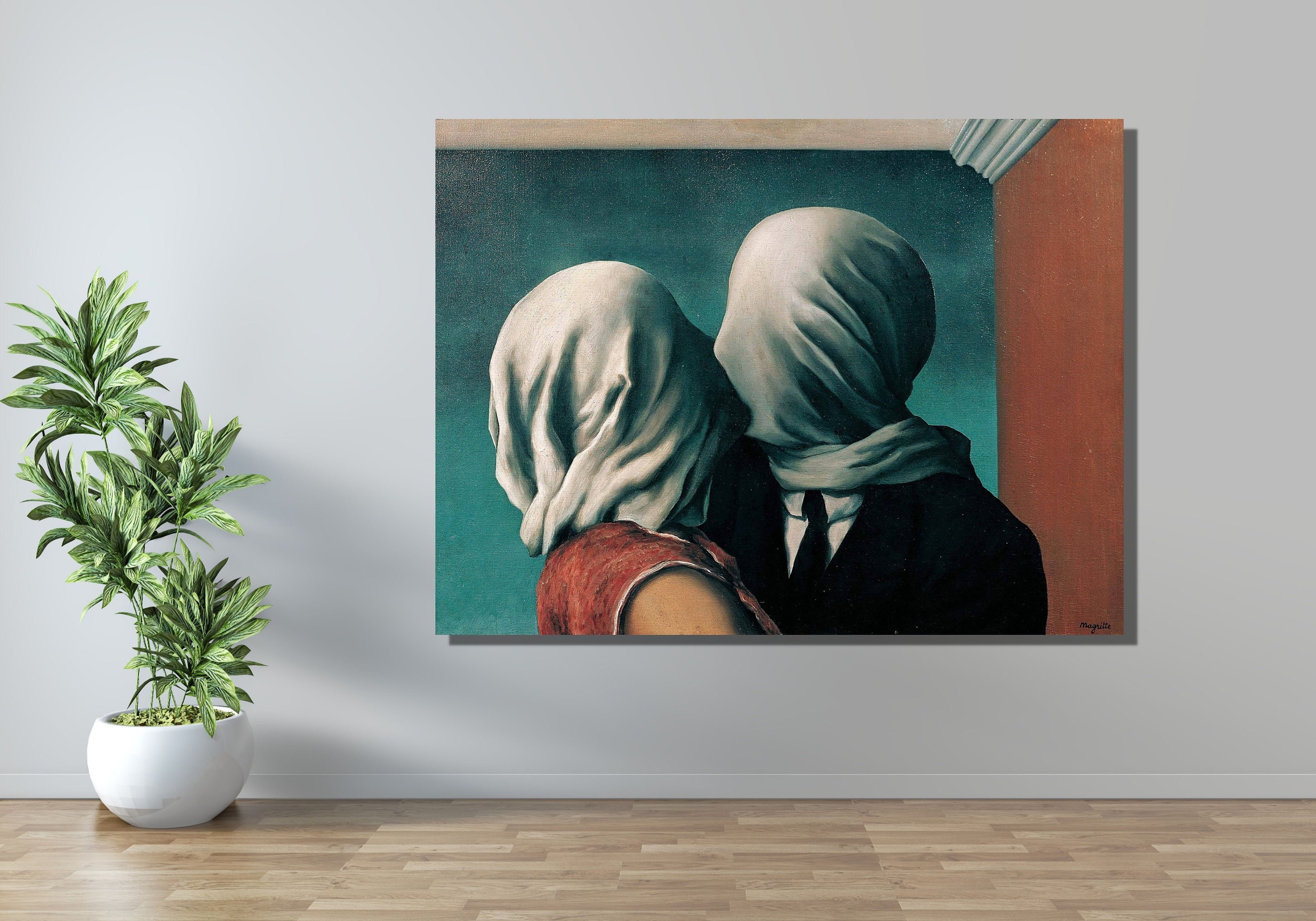 The Lovers Kissing Poster Canvas Wall Art by Rene Magritte,rené
