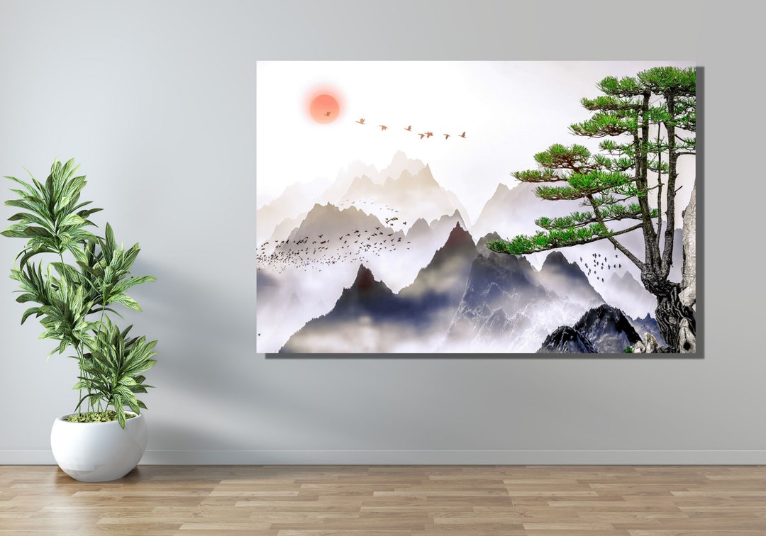 Japanese Poster Print,japanese Landscape Painting of Pine Trees Canvas ...