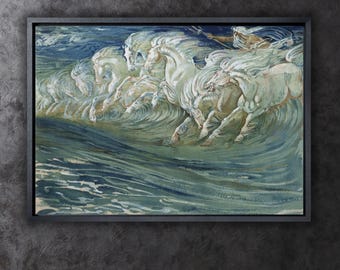Walter Crane The Horses of Neptune Poster Art,Walter Crane Running Horses Over The Sea art,home decor,Four Seasons canvas art,Vintage Art